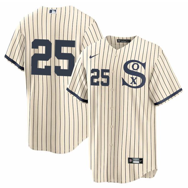 Men Chicago White Sox 25 No Name Cream stripe Dream version Game Nike 2021 MLB Jerseys
